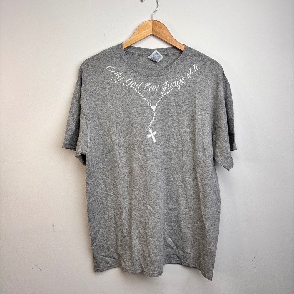 Only God Can Judge Me Rosary Cross Gray T Shirt Large Y2K Religious Streetwear